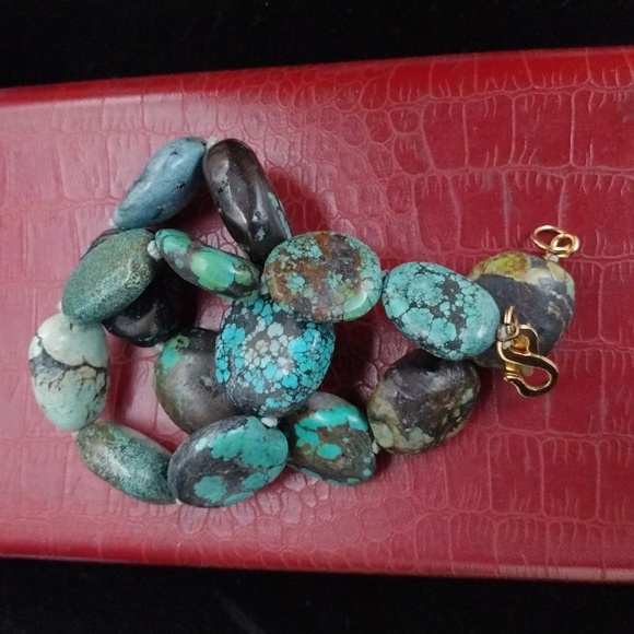 VINTAGE Kenneth Jay Lane Turquoise Nugget Chunky Gemstone Necklace - Picture 12 of 12